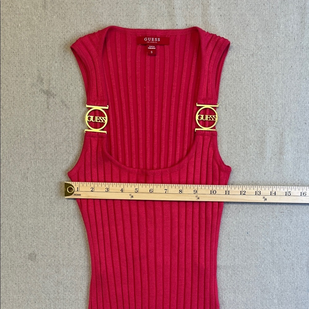 GUESS Hot Pink Ribbed Bodycon Dress Gold Logo Hardware Size S - Picture 5 of 6
